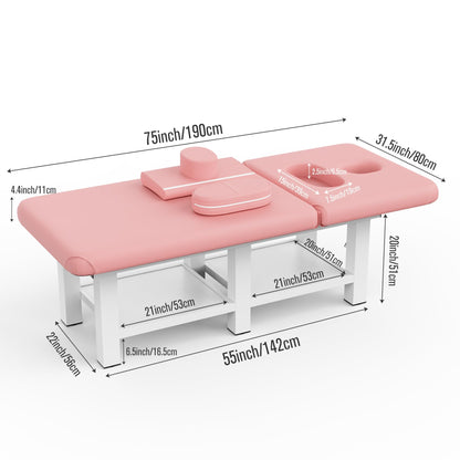 pouseayar Stationary Massage Table, 75”L 31.5''W Heavy Duty Esthetician Bed, 800LBS Metal Frame PU Leather Physical Therapy Table Spa Lash Bed Professional Equipment (Pink)