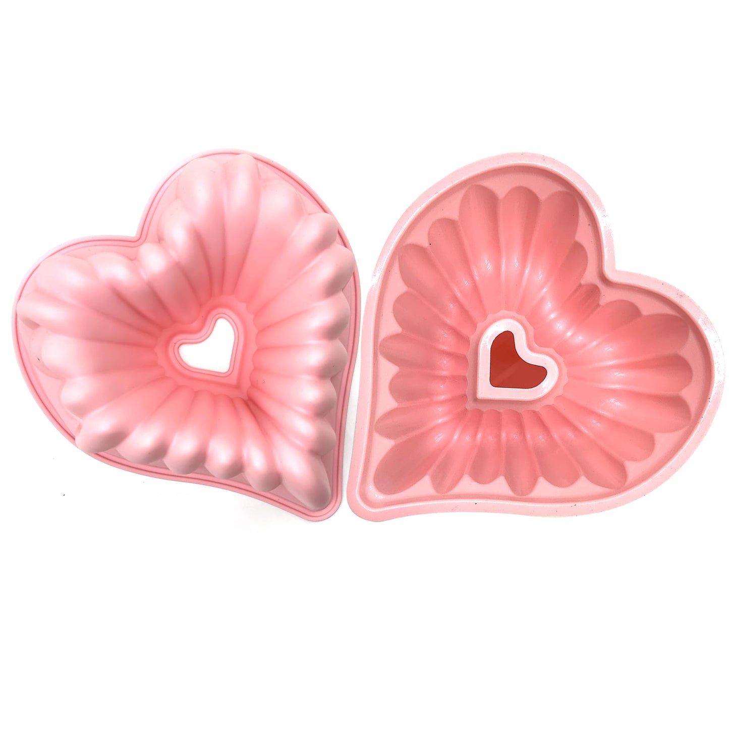 Kundalini Heart Shaped Cake Pan, 2PCS 9 Inch Heart Fluted Tube Cake Pans, Nonstick Silicone Cake Molds for Making Wedding, Valentine's Day and Family Cakes