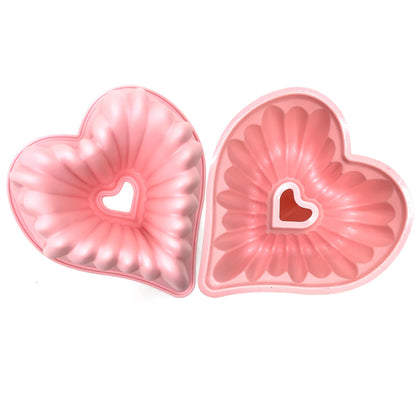 Kundalini Heart Shaped Cake Pan, 2PCS 9 Inch Heart Fluted Tube Cake Pans, Nonstick Silicone Cake Molds for Making Wedding, Valentine's Day and Family Cakes