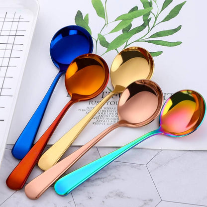 Broth Round Spoon Set, 8-Piece Reusable Stainless Steel Dinner Table Spoons for Cereal, Soup, Camping, Ramen
