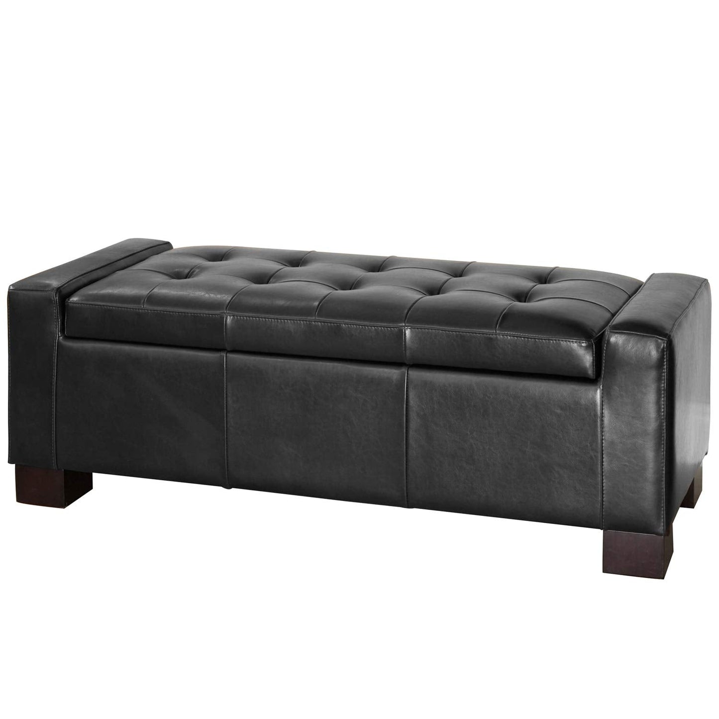 Christopher Knight Home Guernsey Leather Wood-Frame Storage Ottoman, Black