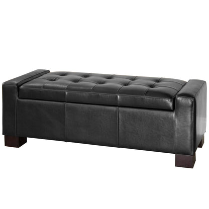 Christopher Knight Home Guernsey Leather Wood-Frame Storage Ottoman, Black