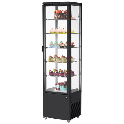 10.5 Cu.Ft Refrigerated Display Case, Floor-Standing Display Refrigerator with LED Light and Adjustable Shelves, Commercial Display Fridge with Casters for Cakes, Coffee, Bakery, Supermarkets, Store