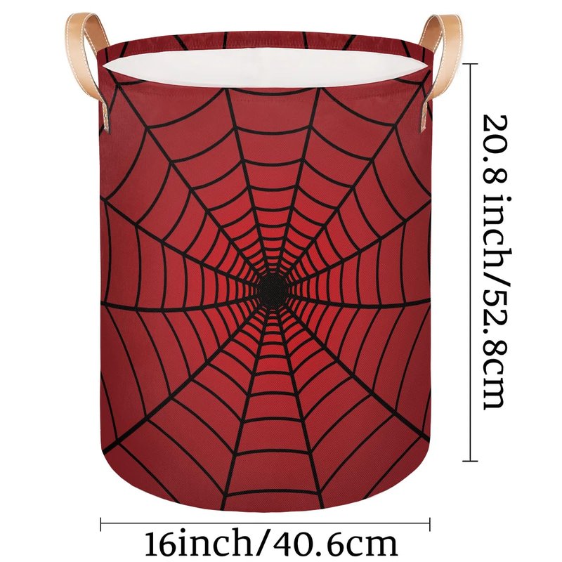 Red Spider Web Laundry Hamper Basket for Boys 18" Collapsible Polyester Sturdy & Lightweight Clothes Storage Bin with Handles for Kids Room Bedroom Bathroom Living