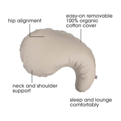 Boppy Cuddle Pillow with 100% Organic Cotton Removable Cover, Hypoallergenic Fiber Fill, Contoured for Support for Side Sleeping, Relieve Shoulder Pressure, Align HIPS for Lower Back Pain, Biscuit