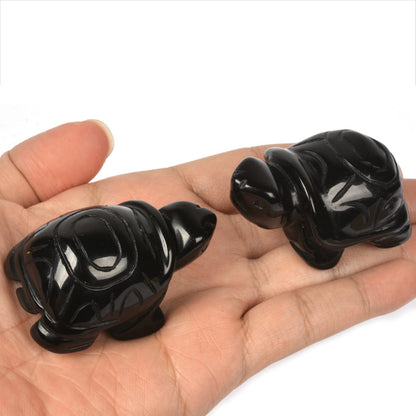 Justinstones Black Obsidian Healing Crystal Guardian Turtle Tortoise Pocket Stone Figurines Carved Gemstone Crafts Home Decor 2 inch