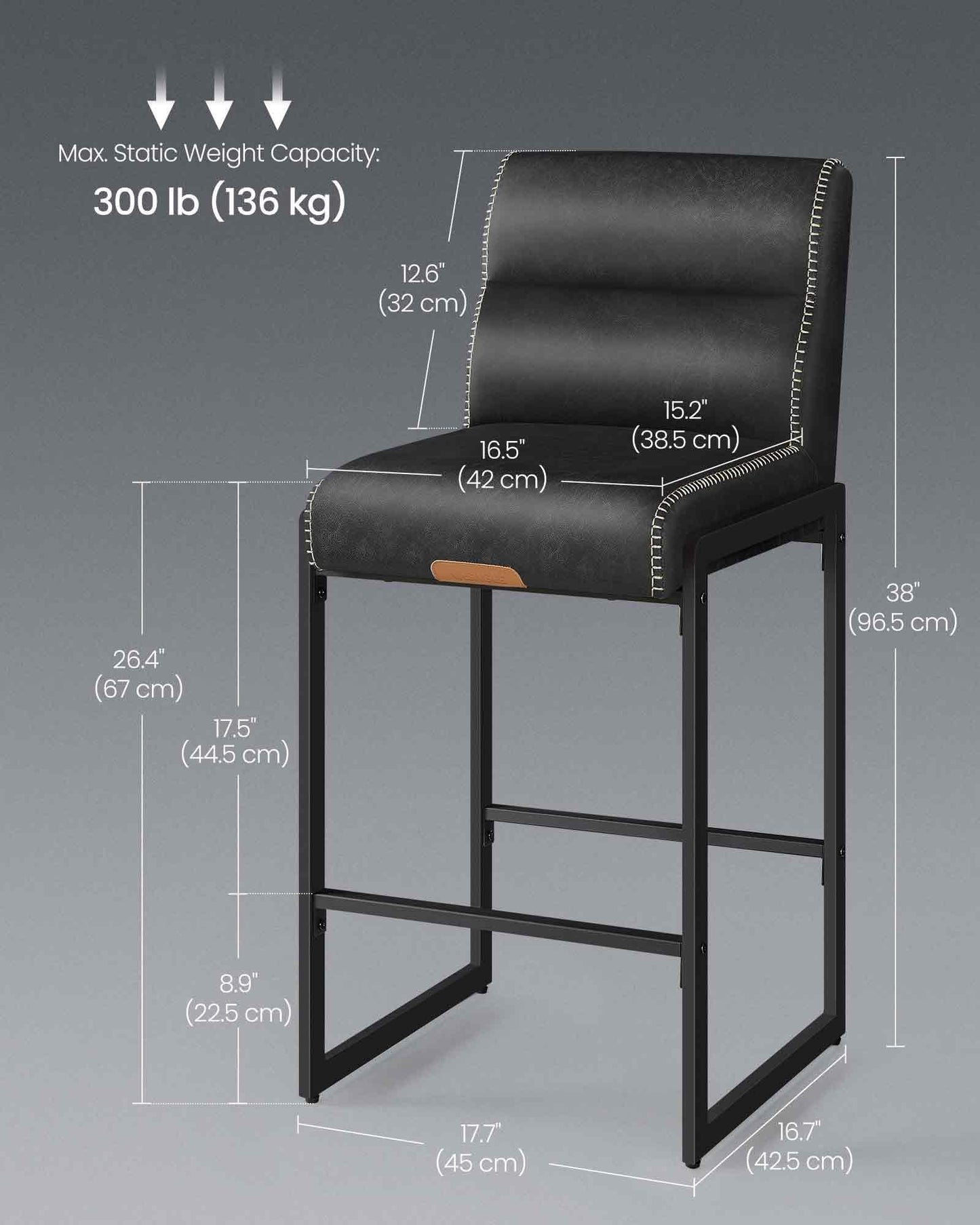 VASAGLE EKHO Collection - Bar Stools Set of 4, Counter Height Stools with Backs, 26.4-Inch Barstools Chairs, Synthetic Leather with Stitching, Mid-Century Modern, Dining Kitchen Island, Ink Black