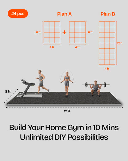 Vivaluz 0.56 Inch Thick 96 Sq Ft Gym Flooring for Home Gym, 24 Tiles Robust Rubber Top with Eva Foam Exercise Equipment Mats, Protective Flooring Puzzle Mat for Fitness Room