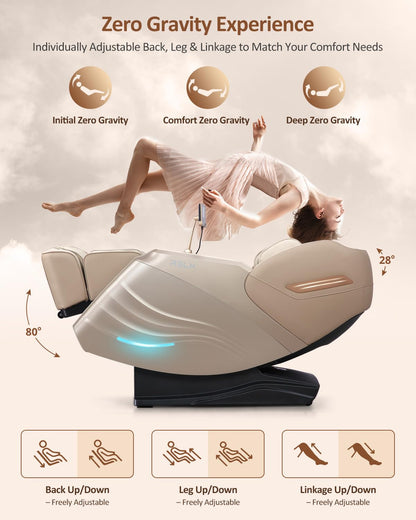 RELX Massage Chair Full Body, 20 Modes Zero Gravity SL-Track Shiatsu Massage Chair Built-in Heat System, Airbag Massage with Body Scan, Deep Yoga Stretch, Calfrest Extension and AI Control(Cream)