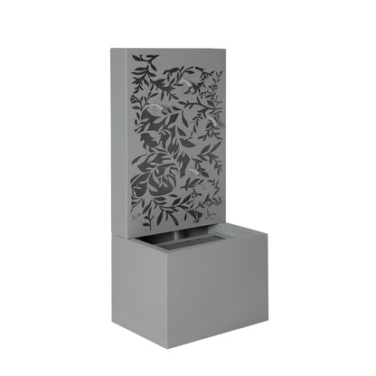 Merax 30.71" H Light Gray Metal Leaf Cutout Outdoor Water Wall Fountain with LED Lights, Modern Waterfall Feature for Patio Garden Backyard Decor