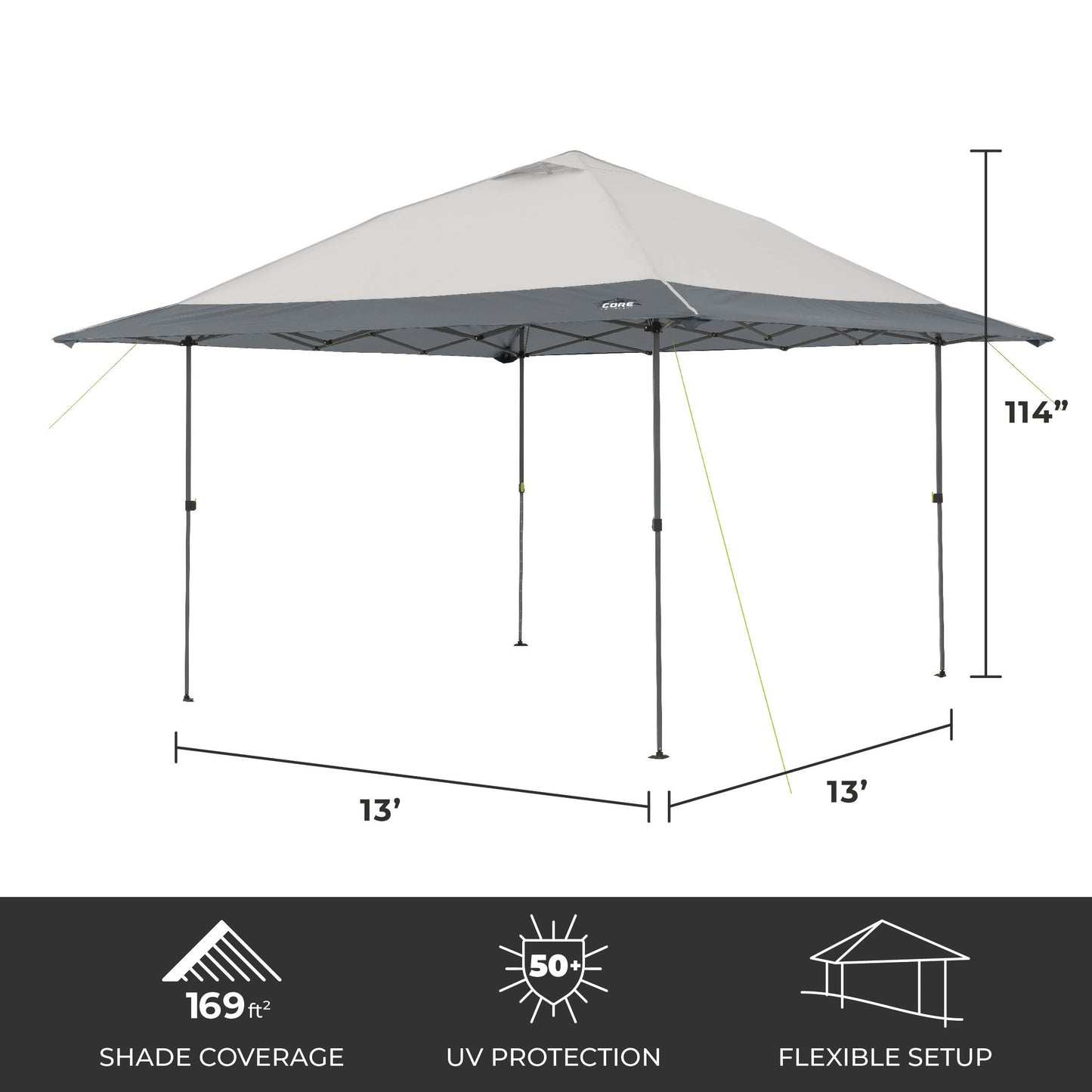 CORE 13 FT x 13 FT Instant Pop Up Canopy Tent | Portable Straight Leg Outdoor Gazebo Shelter with Wheeled Carry Bag | Perfect for Camping, Beach, Picnic, Backyards, BBQ, Tailgate, Patio and Party