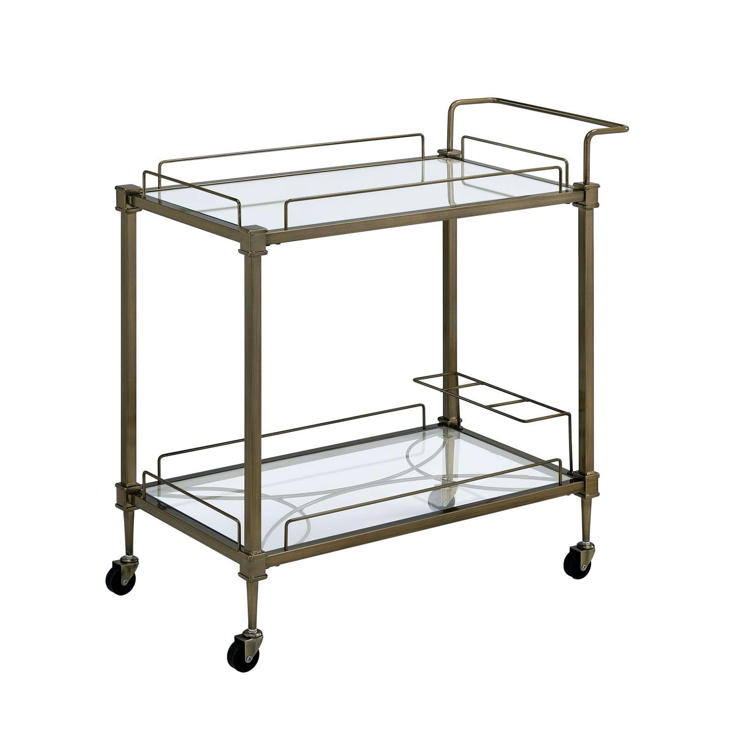Geelife Aditya Mirrored & Antique Brass Finish Serving Cart
