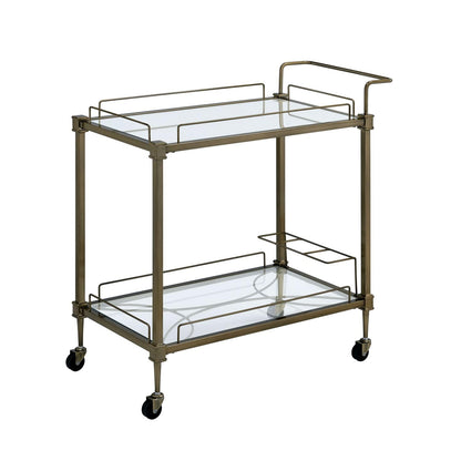 Geelife Aditya Mirrored & Antique Brass Finish Serving Cart