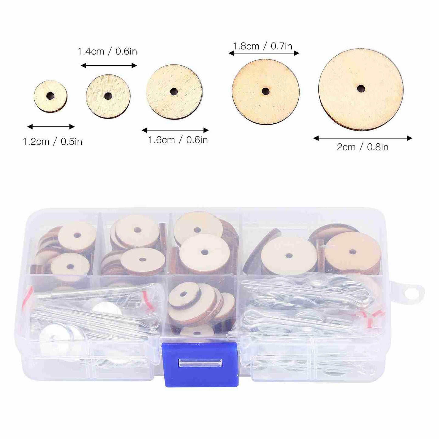 Luatoxry Doll Joints, 50 Sets Movable Joints Pin, Wood Doll Neck Joint Cushion with Iron Clip and Ring, 0.5-0.8in Doll Making Cotter with Storage Box for DIY Craft Teddy Bear