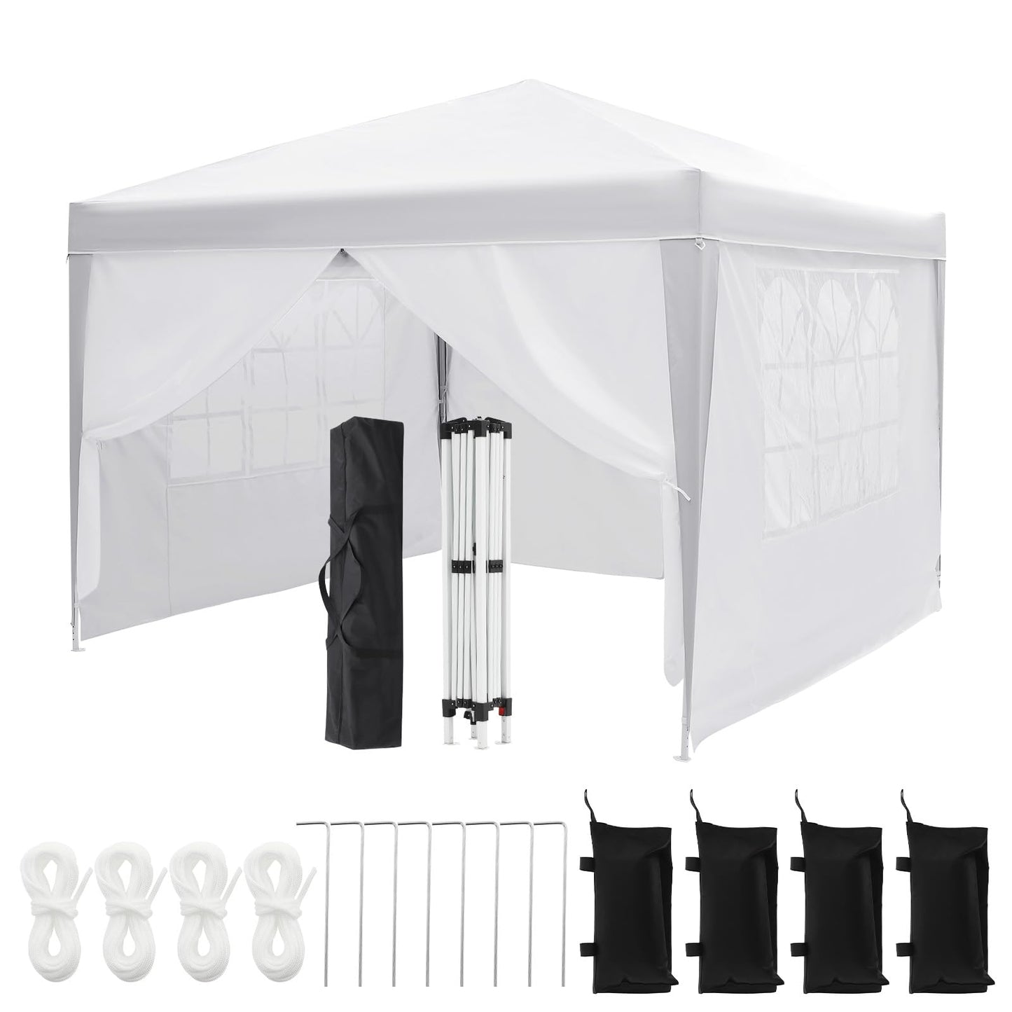 GarveeTech 10x10 Pop Up Canopy Tent with 4 Sidewalls, Heavy Duty Instant Portable Gazebo with UPF 50+ Waterproof Top & Removable Walls for Outdoor, Backyard, Beach, Camping, White