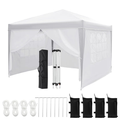 GarveeTech 10x10 Pop Up Canopy Tent with 4 Sidewalls, Heavy Duty Instant Portable Gazebo with UPF 50+ Waterproof Top & Removable Walls for Outdoor, Backyard, Beach, Camping, White
