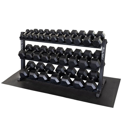 Body-Solid (GDR603T) 60 inch Dumbbell Rack with 3rd Tier - Stand Only, Heavy-Duty Dumbell Weight Storage Racks for Hand Weights, Home Gym Organizer Can Hold 5-70 lbs. Hex Dumbbells