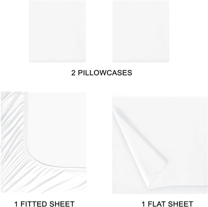 Queen Sheet Set | Ultra Soft Double Brushed Microfiber Bedding - 4 Piece Deep Pocket, Wrinkle Free - White