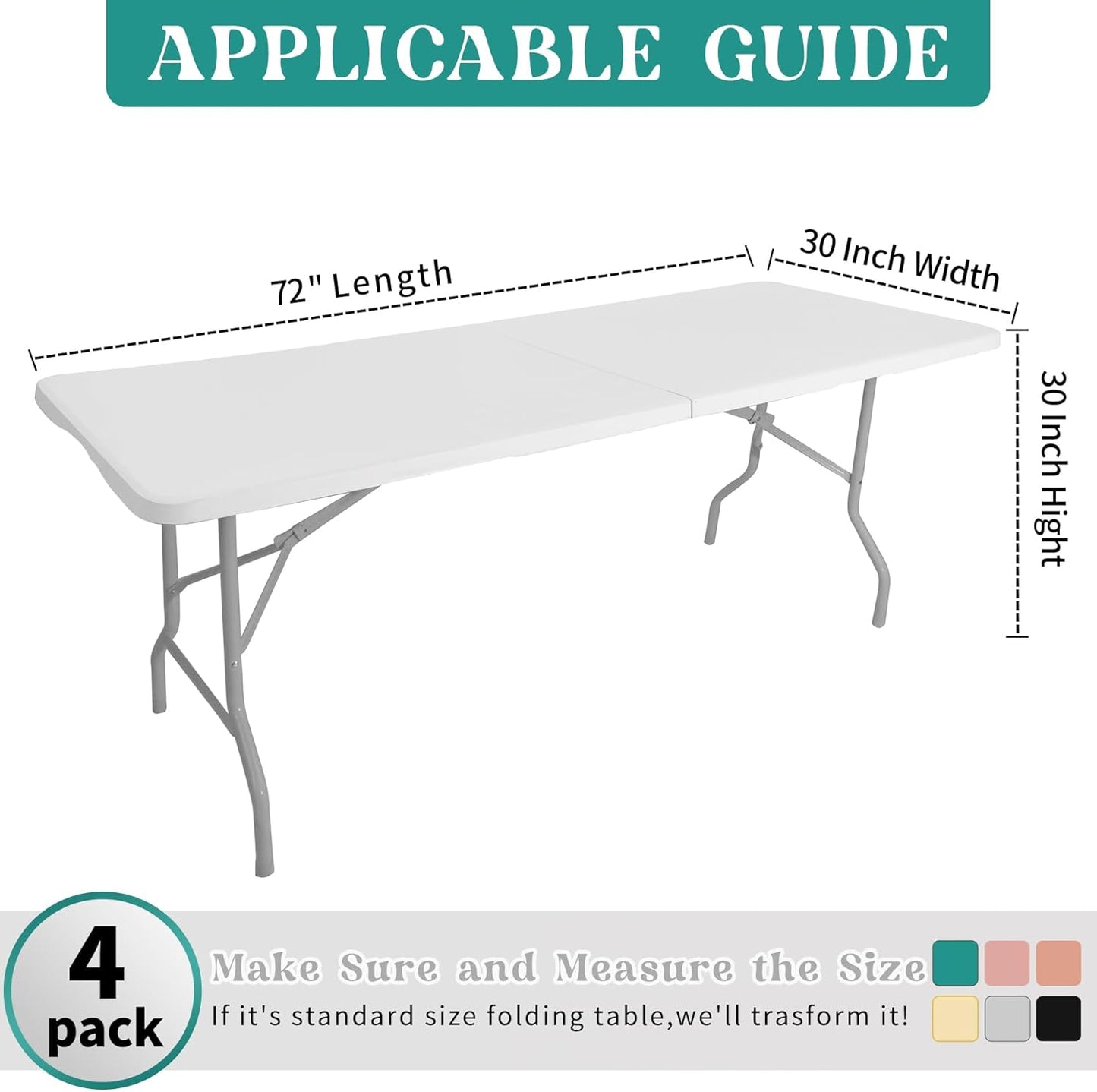 4 Pack 6 72 30 Inch Fitted Table Covers for Foot Tables - x Rectangle Table Cloth for Folding Tables Polyester Fabric