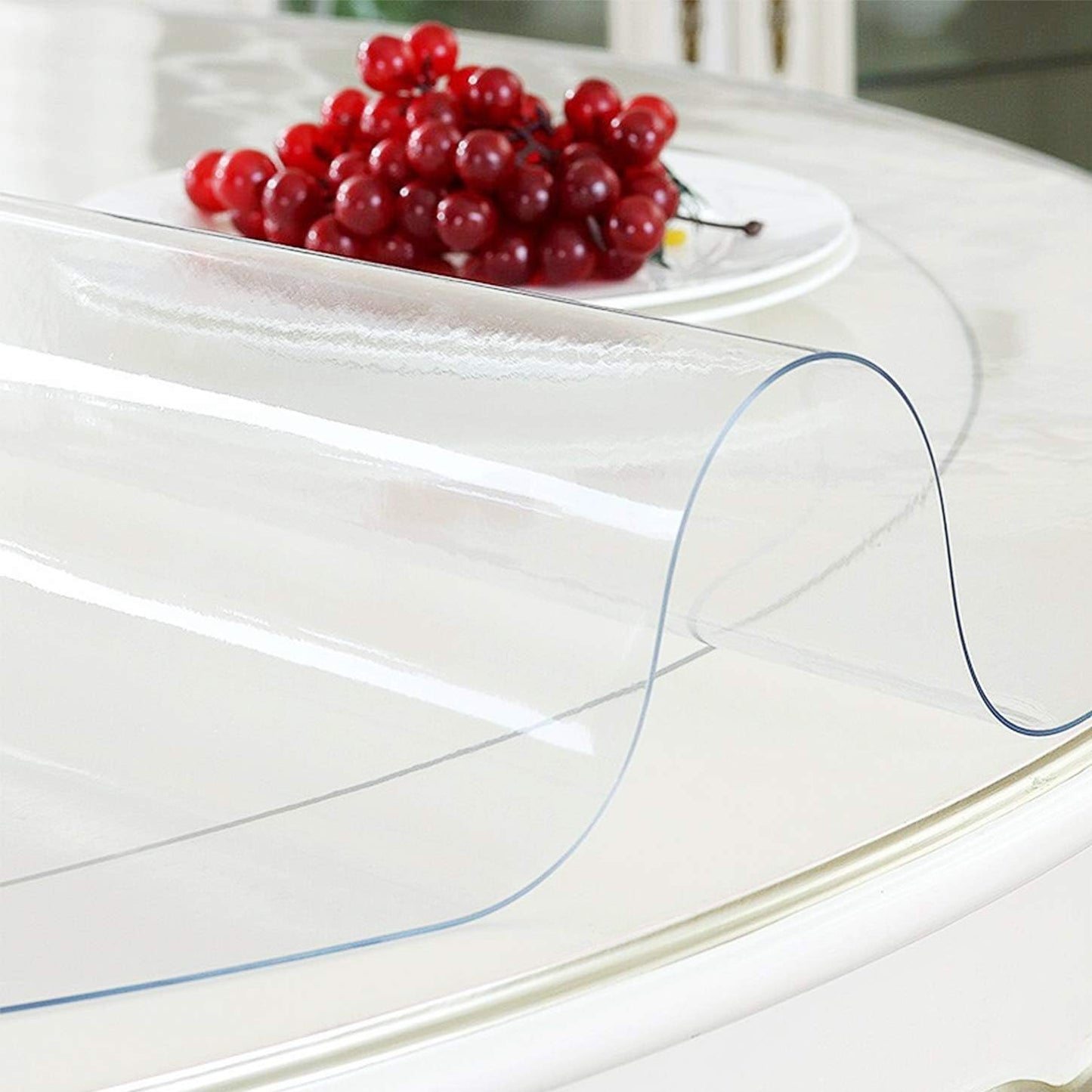 24 Inch Round Clear Table Protector - Vinyl Desk Pad Mat for Circular Furniture, Kitchen, Coffee End Tables - Glass Top