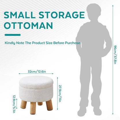 FIMIVIBI Small Ottoman with Storage, Small Storage Ottoman Round, Sherpa Foot Stool with Legs, Ottomans and Footstools for Living Room and Entryway (White)