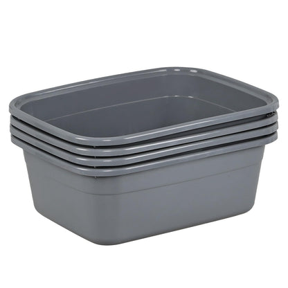 Ortodayes 4 Pack 12 Quart Rectangular Dish Pan, Kitchen Washing Up Bowls, Grey