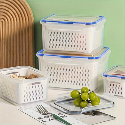 Trasylph 2 Pack Fruit Storage Containers for Fridge with Removable Colanders, Dishwasher & Microwave safe Produce Storage Containers with Lids Keep Fruits, Vegetables, Berry, Meat Fresh longer