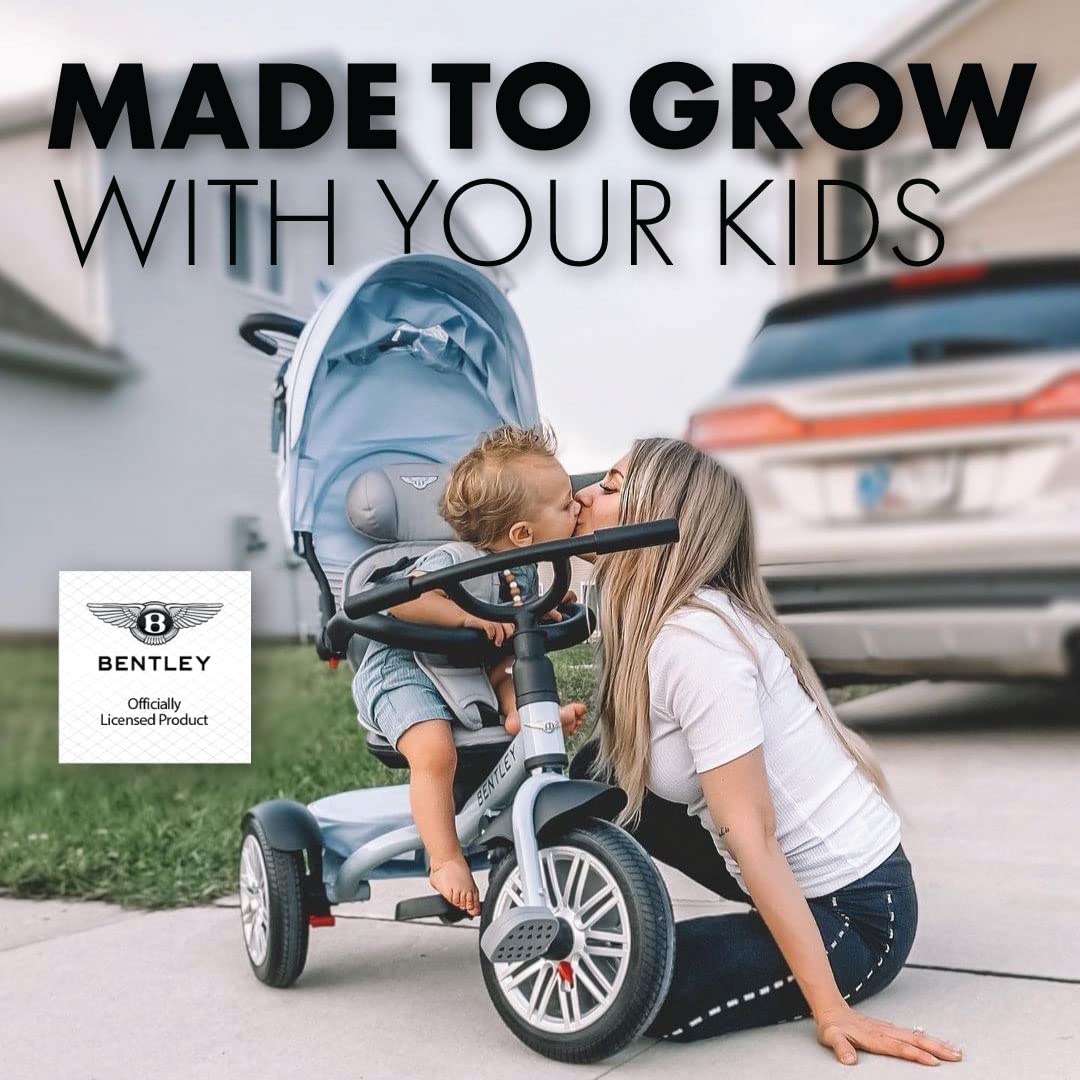 Bentley 6-in-1 Baby Stroller & Toddler Tricycle – Officially Licensed Luxury Kids Bike, Convertible Travel Strollers & Kid Trike with Air Wheels, Canopy & Safety Features (6m-5y+ | Jetstream Blue)