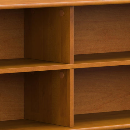 SIMPLIHOME Draper Bookcase - 30 inch Tall Solid Wood Low Bookshelf in Teak Brown, Mid-Century Modern Storage for Living Room, Study Room or Office with Tapered Legs and Wide Open Shelves