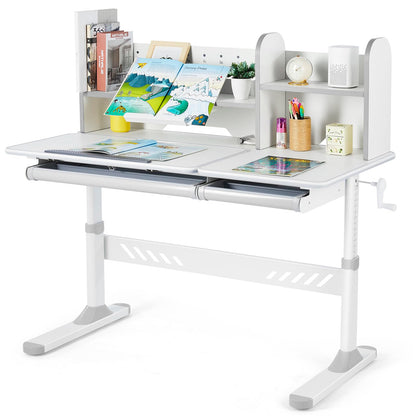 JOYLDIAS Ergonomic Kids Desk with Hutch, 47" Wide Height Adjustable Study Table for Home School, Anti-Hunchback Tilting Desktop for Reading & Drawing, Durable Student Learning Center for Boys & Girls