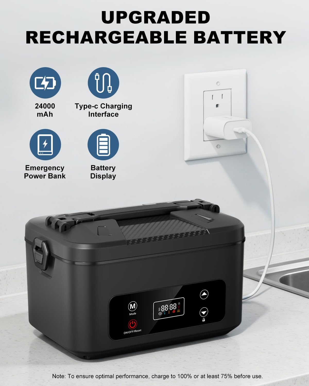 Moexili Electric Lunch Box, 2026 Upgraded 1.2L Cordless Heated Lunch Box,24000mAh Battery Powered Food Warmer with Timer, 5-Sided Heating, Leakproof, for Office, Outdoors & Truck