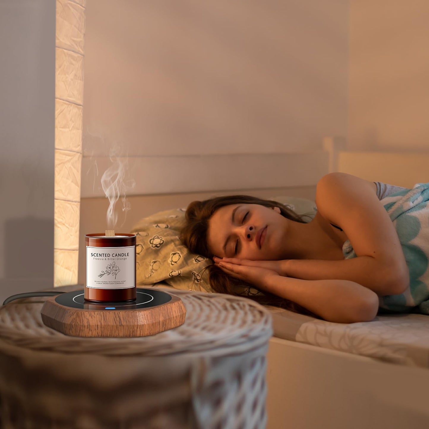 Coffee Mug Warmer for Desk - Wooden Auto Shut Off Drink Warmer for Milk Tea Water Cocoa - Smart Beverage Heating Candle Wax Plate - Hexagonal
