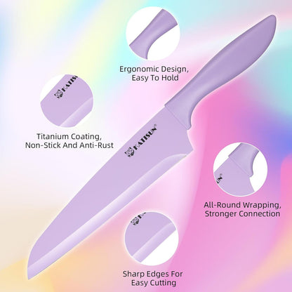 Knife Set with Kitchen Cutting Board, 30 Piece Colour Coding Stainless Steel Boxed Knives with Shears