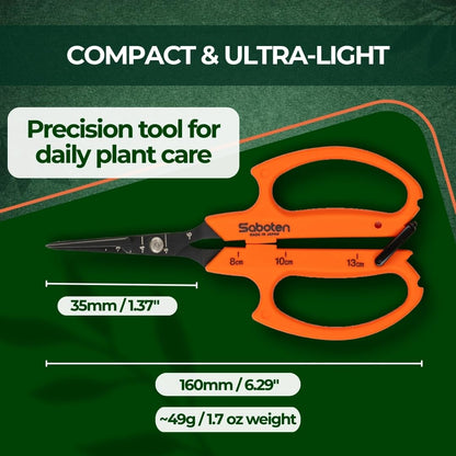 Saboten 6.3" Japanese Harvesting Shears, Magnetic Springless Assist, Fine-Tip Angled Blade, Fluorine-Coated Stainless Steel, Ergonomic Non-Slip Grip, Safety Lock, Made in Japan