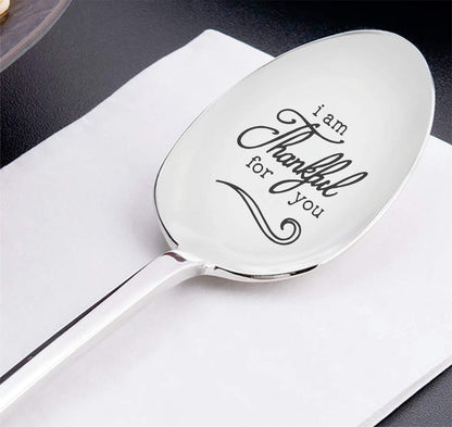 Personalized Hand Stamped Teaspoon Gift - I am Thankful for You, Inspirational Saying, Thanksgiving Gift