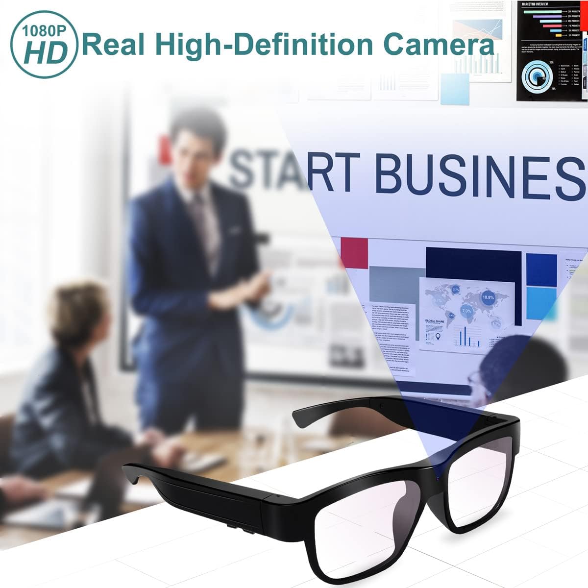 Camera Glasses Video Glasses HD Smart Glasses Recording Outdoor Sport Glasses with Camera Wearable Eyeglass Built-in 32G Memory Card only Open on Computer