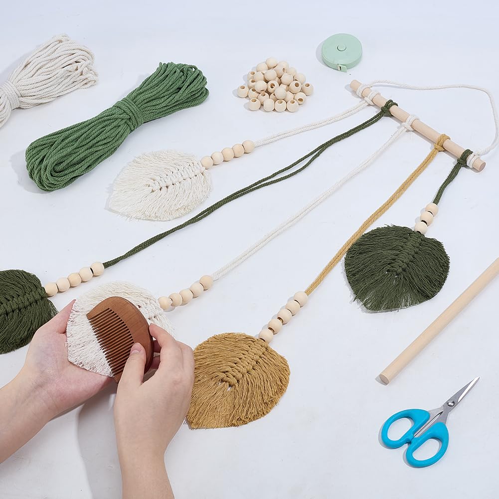 FREEBLOSS DIY Macrame Leaf Wall Hanging Kit Boho Leaves Wall Decor Handmade Macrame Tapestry Wall Art for Home Decoration Bedroom Living Room, with Instruction