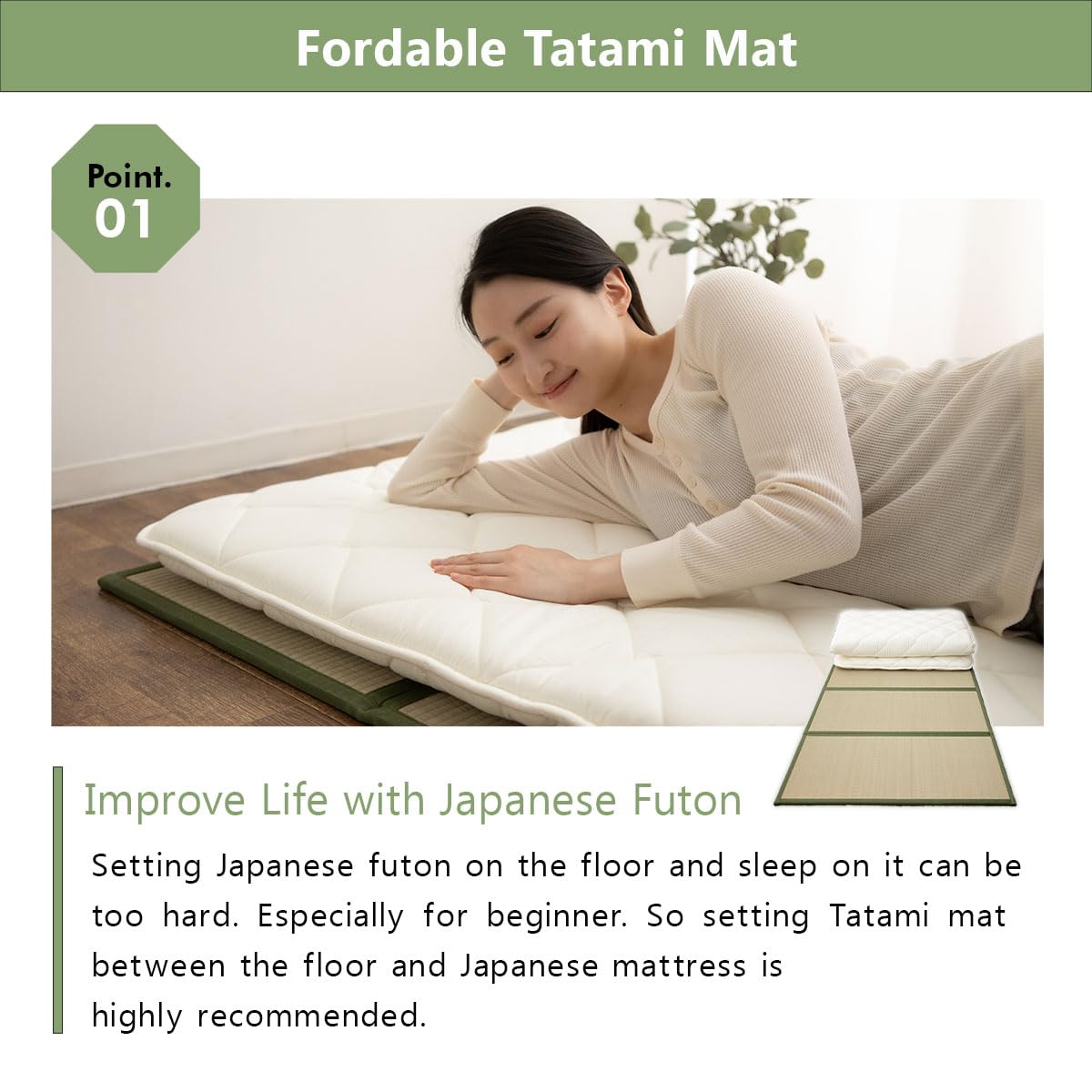 EMOOR Japanese Futon Mattress Premium CLASSE and Tatami Mat Set Twin, Floor Sleeping Mat Sikibuton Igusa Natural Cotton