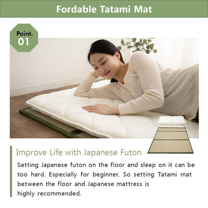 EMOOR Japanese Futon Mattress Premium CLASSE and Tatami Mat Set Twin, Floor Sleeping Mat Sikibuton Igusa Natural Cotton
