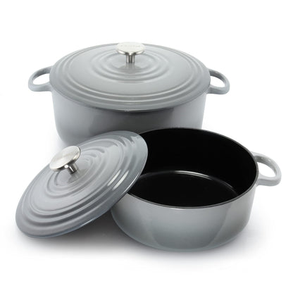 Chantal Cast Iron Dutch Oven Set, 3 and 7 qt, US Formulated Premium Enamel, Fade Grey