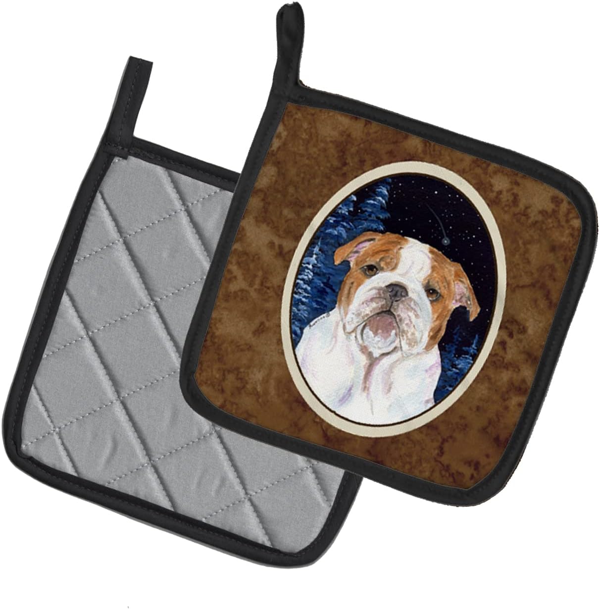 Caroline's Treasures SS8447PTHD Starry Night English Bulldog Pair of Heat Resistant Pot Holders for Cooking, 7 1/2 x 7