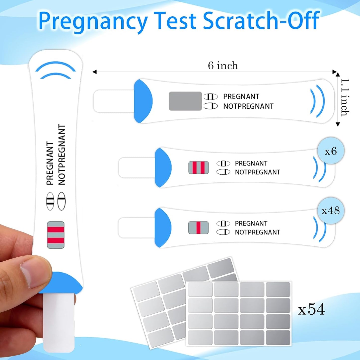 54 Pack 48 6 Pregnancy Test Scratch-Off Baby Shower Game Funny Reveal Cards, Not Pregnant & Pregnant Results, Gender