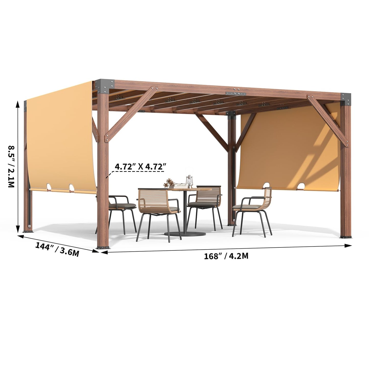 12'X 14' Cedar Wood Pergola, Stylish Outdoor Addition, Retractable Shade Canopy, Durable & Rot Resistant, Versatile Design, for Backyard, Garden, Deck, Outdoor Entertaining