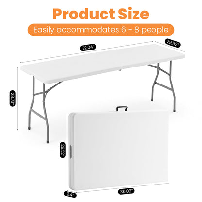 EDWINENE 6FT Plastic Folding Table Heavy Duty Foldable Table Portable Fold-in-Half Desk Table Collapsible White Dining Tables for Wedding Party Banquet Event Use, Set of 5 Pack