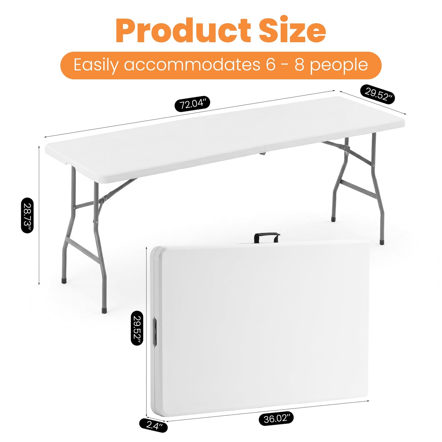 EDWINENE Bulk 6 Foot Foldable Table 10 Pack Heavy Duty Plastic Utility Table with Carrying Handle for Event Rental, Catering Business, Outdoor & Indoor Commercial Use