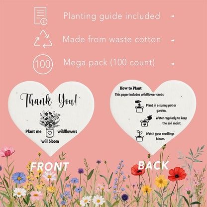 miaform 100 Pcs Plantable Seed Paper Hearts | Thank You Employee Appreciation Gifts Bulk | Party Favors for Baby Shower | Wedding Favors for Guests | Small Business Thank You Cards