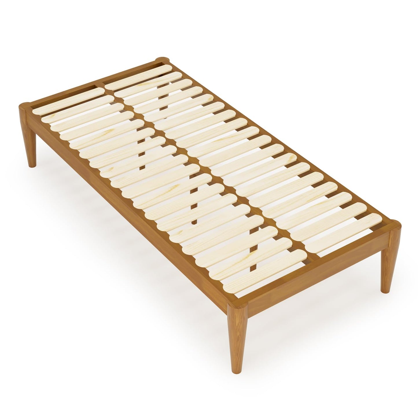 IOTXY Twin-XL Platform Bed Frame - Solid Wood 16-Inch Height Mattress Foundation Base with Densely Slats and Heavy-Duty Support Legs, No Box Spring Needed, Teak