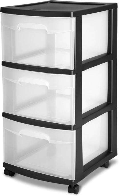 CNEIESD 3-Drawer Transparent Storage Cart Multi-Functional, Portable Home Organization, Black