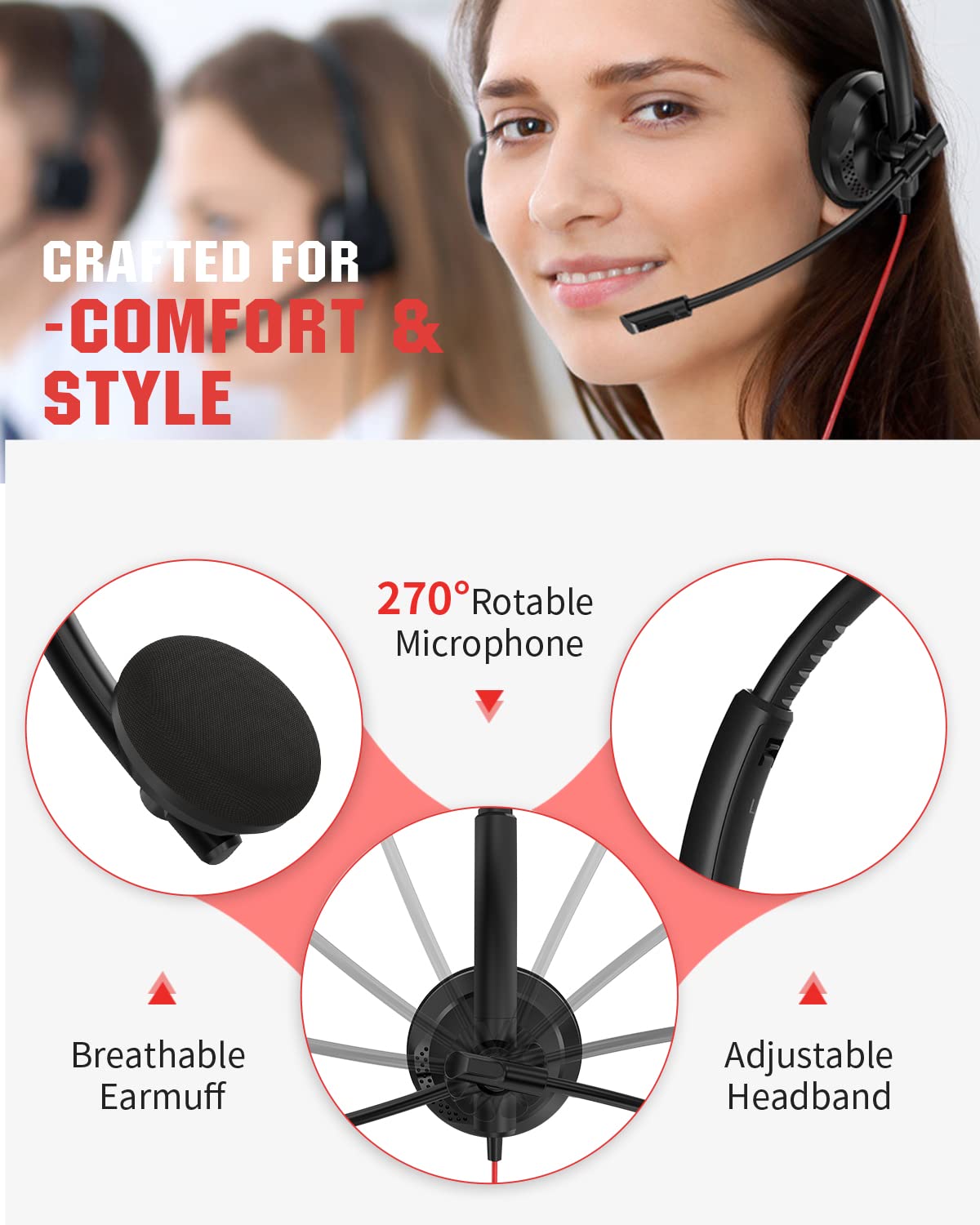 NUBWO HW01 USB Headphone/ 3.5mm Computer Headset with Microphone Noise Cancelling for Laptop, Lightweight PC Headset Wired Headphones, Business Headset, Office Computer Headsets for Cell Phone