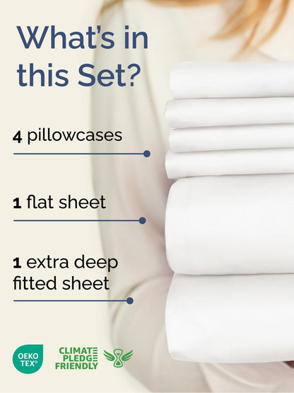 Skiennix Extra Deep Cal King Sheet Set - 6-Piece Breathable Cooling Bedding - Luxury Soft & Wrinkle-Free - Antique White